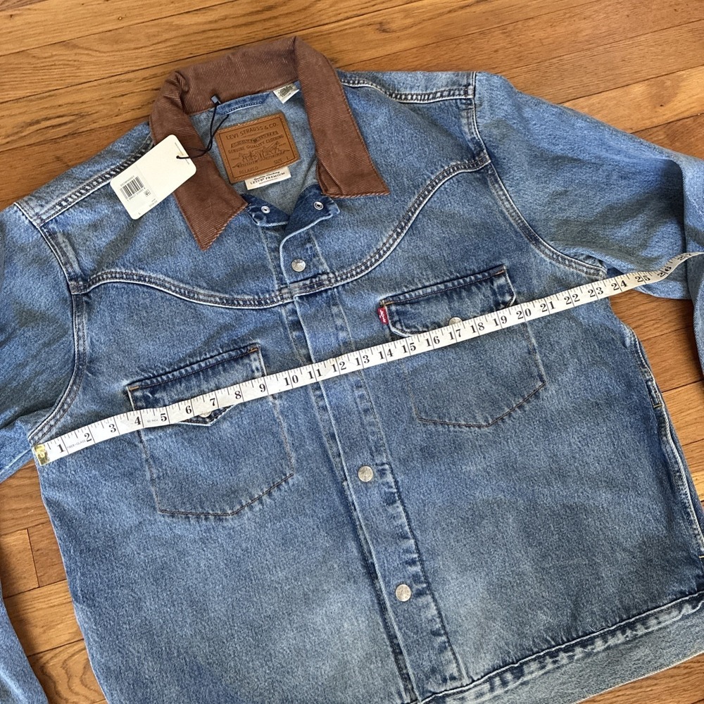 Levi's Western Shorthorn Trucker Jacket Sz L Blue Dark Wash Denim Relaxed NWT ! - Picture 6 of 16